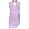Aislor Abito da Pattinaggio Artistico Bambina Body Danza Classica con Gonna Tulle Strass Leotard Senza Manica Fiori Vestito da Latino Ballo Lirico Dancewear Viola A 9-10 anni