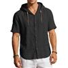 PADOLA Camicia Uomo Lino con Cappuccio Manica Corta Bottoni Camicia Estiva Leggera Traspirante(XXL,Nero)