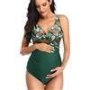 SUMMERSUNSHINE Costume da bagno intero premaman con incrocio anteriore costume da bagno per gravidanza Bikini premaman, Verde scuro floreale, M