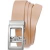 LEACOOLKEY Cintura automatica da donna, in pelle, regolabile, senza fori, per jeans, pantaloni con fibbia scorrevole dorata, larghezza 3 cm, Z-kaki (fibbia argentata), L Passt Taillengröße 87-103 cm