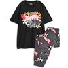 Hot Wheels Set Pigiama da Uomo | Top a Maniche Corte con Grafica Auto da Corsa per Adulti e Pantaloni Pigiama a Gamba Lunga in Nero e Grigio | La Biancheria da Notte Originale con Stampa