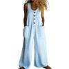 Generico Salopette Donna Estiva Lunga in Lino Boho Chic Morbida Tuta Intera Curvy con Stampa Jumpsuit Pantaloni Gamba Larga Senza Maniche Moda Baggy Cotone Taglie Forti Mare Vacanza Comoda (A33,M)