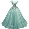 Xinaier Quinceanera - Abito da donna con maniche a 3/4, in tulle dorato, da sera, da ballo, da ballo, da donna