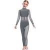 CHICTRY Ragazza Ginnastica Leotard Tuta Intera da Pattinaggio Artistico Bambina Maniche Lunghe Jumpsuit Bodysuit Tutina Elegante Body Danza Classica Balletto Grigio 11-12 anni