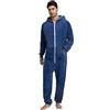 QIYUANT Pigiama Uomo Intero Felpa con Cappuccio in Pile Caldo Morbido Cerniera Intera Autunno Inverno Primavera Adulto Tuta Monopezzo con Tasche (Blu XL)