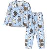 VACSAX Set Pigiama Donna Comodo e Traspirante - Rilassati con Stile con Collo Classico e Cintura Elastica Blu Chinchilla e Luna