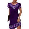 DJLORD Vestito Messicano Ricamato Donna Vestito Estivo Donna Casual Manica Corta Vestito Stampato Scollo A V Abiti Boho-Midi