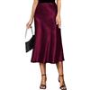 Koerye Gonna Lunga Satin Estiva Casual Donna Gonna Avvolgente Raso Seta Vita Alta Midi Elegante Elastica Solida Colore Abiti Bordeaux,M
