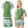 Baogaier Ragazze Costume da Bagno 2 Pezzi Stampa Floreale, 7-8 Anni, Verde