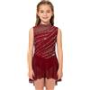 Aislor Vestito da Pattinaggio Artistico Bambina con Paillettes Body da Balletto Danza Classica Leotard Corpo con Gonna Tulle Abito da Ballo Lirico Contemporaneo Borgogna 5-6 Anni
