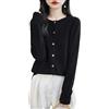 Chanyarn Cardigan Girocollo da Donna 100% Lana Merino Primavera Maniche Lunghe Senza Cuciture Maglia Cardigan Maglione