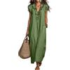 Azruma Abito Cerimonia Donna Curvy Vestiti Estivi Donna Cotone Vestito Lino Estivo Monocolore Collo Flying Sleeve Midi Oscillante Spiaggia Boho Festa Vita Alta per Vacanze Elegante