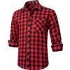 HISDERN Camicia da Uomo in Flanella Scozzese Casual a Maniche Lunghe con vestibilità Regolare Camicie Tartan a Quadri con abbottonatura Rossa L