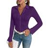 Oanviso Camicia Plissettata Donna Manica Lunga Curvy Elegante Cerimonia Camice Avvitata Casacca Slim Fit Camicetta Blusa Aderente Chemisier Estiva Tessuto Morbido a Viola XS