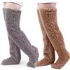 Ruarby 2 paia di calze invernali da donna spesse e pelose in peluche a tinta unita calde calze lunghe sopra il ginocchio scaldamuscoli in peluche ispessito calze alte coscia, B, Taglia unica