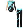 Riismen Ragazza Tuta da Ginnastica Ballo Strass Body Manica Lunga Pattinaggio Artistico Costume Metallizzato Body Danza e Leggings Outfits da Latino Ballet Blu Verde 9-10 anni