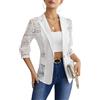Generisch Giacca Donna Elegante Rever Manica 3/4 Capospalla Colore Solido Patchwork Abbottonata Pizzo Trasparente Blazer