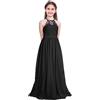 Freebily Vestito Lungo Bambina Elegante Principessa Pizzo Floreale Chiffon Tutu Abito da Sera Cerimonia Damigella d'Onore Comunione Vestiti Bimba Festa di Compleanno Nero 8 Anni