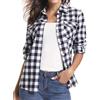 Aottori Camicia Donna a Quadri in Cotone Blusa Maniche Lunghe Camicetta Scozzese con Bottoni Camicie Flanella Classico Shirts Casual Bianco Nero XL