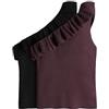 THE SET Donne Confezione da 2 Top Monospalla in Maglina con Volant sul Collo Black/Plum M