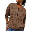 Generic Cardigan all'Uncinetto con Zip e Decorazioni Traforate - Giacca Maglia Leggera con Ricami a Pizzo Donna(Brown,3X-Large)