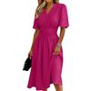 Azruma Abiti Eleganti Donna Camicia Donna Abito da Sera Elegante Monocolore Collo A V Mani Corti Vestito Spiaggia Casuale Forma A Abito Midi Stagione Calda Boho Modello Vestiti Mare