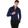 Vincenzo Boretti Camicia Elastica Uomo Eleganti, Taglio Molto Aderente (Extra Slim-Fit), Stretch, Collo Classico, Manica Lunga, in Tinta Unita - Easy Iron, Facile da Stirare Blu Scuro/Bianco 39-40
