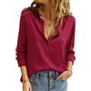 PASUDA Camicia Donna Elegante in Raso Camicetta con Bottoni Casual Maniche Lunghe Blusa Scollo a V Camicette Affari da Lavoro Tops Leggero Traspirante Shirts Moda Ampia Magliette(Bordeaux,XL)