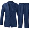 Fulidngzg Abito Uomo Elegante Completo 2 Pezzi Primavera Autunno con Blazer e Pantaloni Vestito Slim Fit Casual Taglie Forti Comode per Matrimonio Cerimonia Business,Navy,L