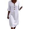 Generico Abito Casual con Scollo a V, Bottoni e Maniche con Volant - Vestito Midi Estivo Boho e Fluido per Donne Plus Size (White,L)