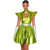 Kaerm Donna Costume da Alieno Lucido Vestito Corto da Spazio Wetlook Abito da Festa Rave Party Vestito Danza Moderna Jazz Costume Carnevale Festa di Halloween