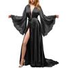 MAYILNSIN Luxious - Vestaglia da donna in raso, kimono, con finiture in pizzo, per damigella d'onore, morbida come la seta, per matrimoni, feste nuziali, svasate, maniche lunghe