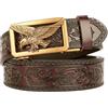 xichuangyuXCY Cintura in pelle da uomo Retro stile fiore modello aquila fibbia casual cintura aziendale 125cm