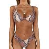 KIRALOVE Costume da Bagno Donna Due Pezzi - Slip - Bikini da Mare Ragazza - Sexy - Serpente - Pitone - Pitonato Top Imbottito - Taglia M - Coordinato - Marrone - colorato - Ottima qualita