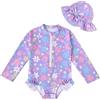 WKTRSM Costumi Interi per Ragazze Maniche Lunghe con Cerniera 0-3 Anni, Costume da Bagno Bambina, UV 50+ con Cappuccio, Elastico Morbido Stampato Fragola Fiore Fiocco