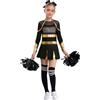 TiaoBug Bambina Costume da Cheer-Leader Manica Lunga Vestito Cheerleading con Pompon Uniforme da Cheer-Leader Ginnastica Leotards con Strass Lucidi Costume Carnevale Oro A 7-8 Anni