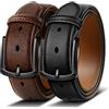 BULLIANT Cintura Uomo 2 Pezzi Cintura Pelle con 7 Fori,Comoda per Abiti Formali,Casual e Jeans,Larghezza 35mm(Nero/Marrone scuro,135cm/46-48 vita regolabile)