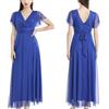 VALORIALUXE Abito Lungo Elegante Donna con Maniche Volant e Scollo a V - Vestito da Cerimonia Made in Italy