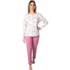 Leo Corsetteria Pigiama Donna Lungo Tutto Aperto con Bottoni e Tasche 100% Cotone Caldo Bianco Ciclamino Taglia L FBA