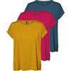 VERO MODA Aware AVA - Maglietta a Maniche Corte, Confezione da 3 (Giallo Oro, Rosa Brillante, Blu moroccano), M