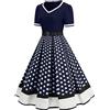 Generic Abito da donna rosso a pois anni '40, vintage, rockabilly, spalle scoperte, linea ad A, abito longuette, elegante da donna anni '50, retrò, pin up, cocktail party, ballo, serata, tè, Marina Militare
