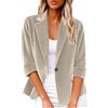 Generic Blazer da donna in velluto a coste con risvolto a tacca, giacca autunno inverno vintage tinta unita, cardigan con maniche a tre quarti, giacca da lavoro casual testurizzata per lavoro quotidiano e
