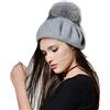 Brillabenny Basco Berretto Donna Lana Cashmere PON PON Pelliccia Vera Cappello Cuffia Donna Hat cap Luxury (Grigio Grey)