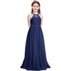 Freebily Vestito Lungo Bambina Elegante Principessa Pizzo Floreale Chiffon Tutu Abito da Sera Cerimonia Damigella d'Onore Comunione Vestiti Bimba Festa di Compleanno Blu 8 Anni