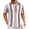COOFANDY Camicia da uomo a maniche corte a righe, estiva, strutturata, leggera, per il tempo libero, per vacanze, spiaggia e smart casual, bianco/marrone, XL