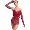 Freebily Abito da Ballo Latino Americano Donna con Nappe Strass Body Danza Classica Moderna con Guanti Balletto Leotards Costume da Danza Samba Rumba Salsa Sala da Ballo