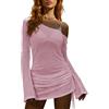 Saodimallsu - Vestito da spiaggia da donna, copricostume bikini, maniche lunghe, con coulisse, estivo, spalle scoperte, poncho da spiaggia, leggero, mini abito sexy, rosa, L