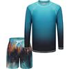 Aisyee Boys Swimming Costume Two Piece Swimsuit Set with Swimming Trunks Kids Long Sleeve Bathing Suit Swimwear