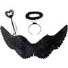 Winwild Set di 3 Ali d'Angelo Nere con Aureola e Bacchetta, 75 cm Ali Nere Angelo Diavolo Costume Donna Accessori per Halloween Carnevale Cosplay Party Fasching Travestimento Adulti