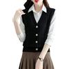 Dcvmvmn Maglione da donna gilet tinta unita con scollo a V senza maniche giacca casual con bottoni gilet cardigan gilet cappotto, Nero , L